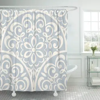 

Fabric Shower Curtain Hooks Beige Abstract Damask Pattern Blue Floral Flower Mandala Moroccan Retro Turkish