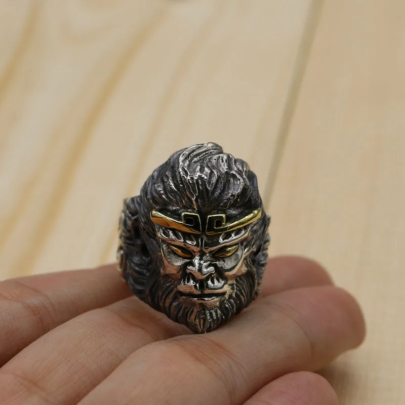 

Monkey S925 Sterling Silver King Kong Retro Thai Silver Male Personality Open Ended Ring