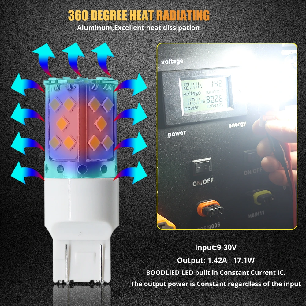 BOODLIED 15 Вт 9 30 в Автомобильный свет T20 7443 3030 35 SMD светодиодные лампы белые