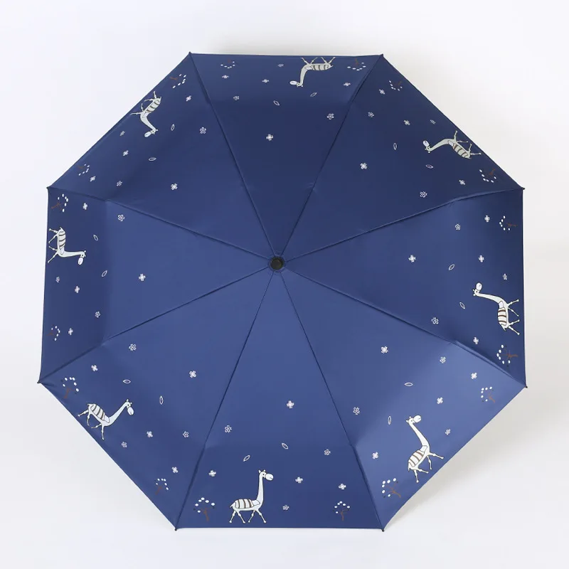 

Fawn Black Coating Folding Umbrella For Women Sunscreen Protection UV Parasol Cute Windproof Dual-use Sunny And Rain Umbrellas