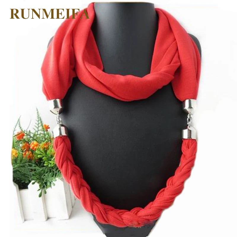 

[RUNMEIFA] Women Scarf Necklace Pendent Jewelry Wrap Bandana Ethnic Foulard Lic Winter Female Accessories Braid Design Scarves