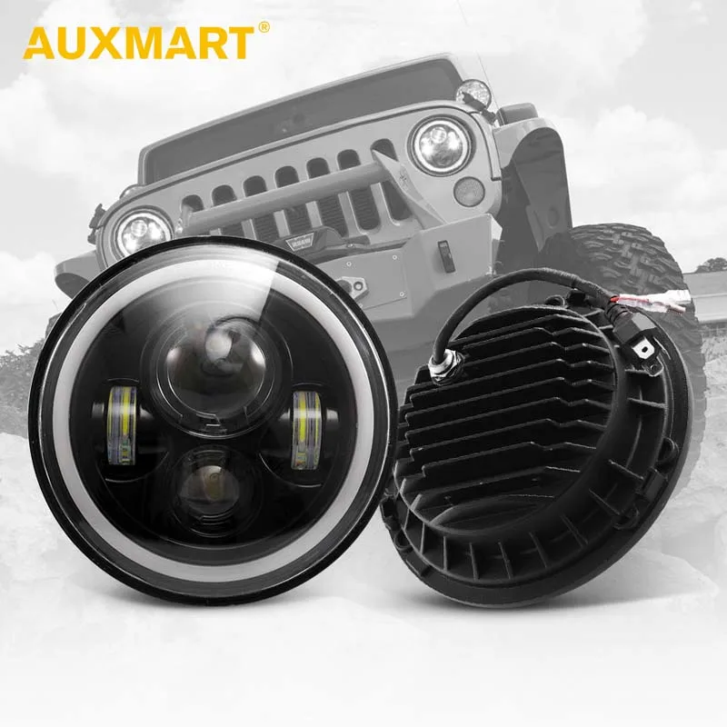 

AUXMART 7inch Round LED Headlight Bulbs Halo Angle Eyes Amber White Led Headlamp Light 12v for Jeep Wrangler TJ JK LJ