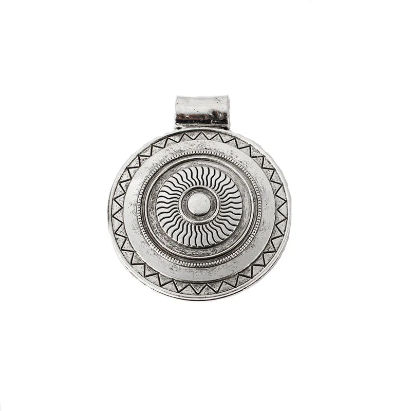 3Pcs Tibetan Silver Large Round Charms Boho Medallion Carved Wave Pendant For DIY Jewelry Necklace Making Findings