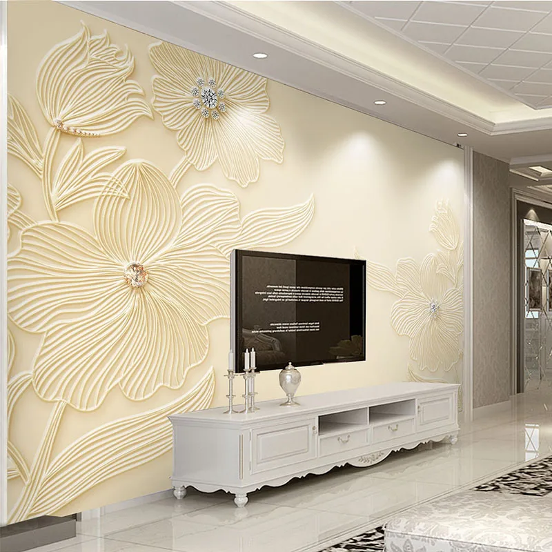 

Custom Mural Wallpaper Modern 3D Relief Diamond Flower Wall Painting Living Room Simple Jewelry Background Wall Covering Fresco