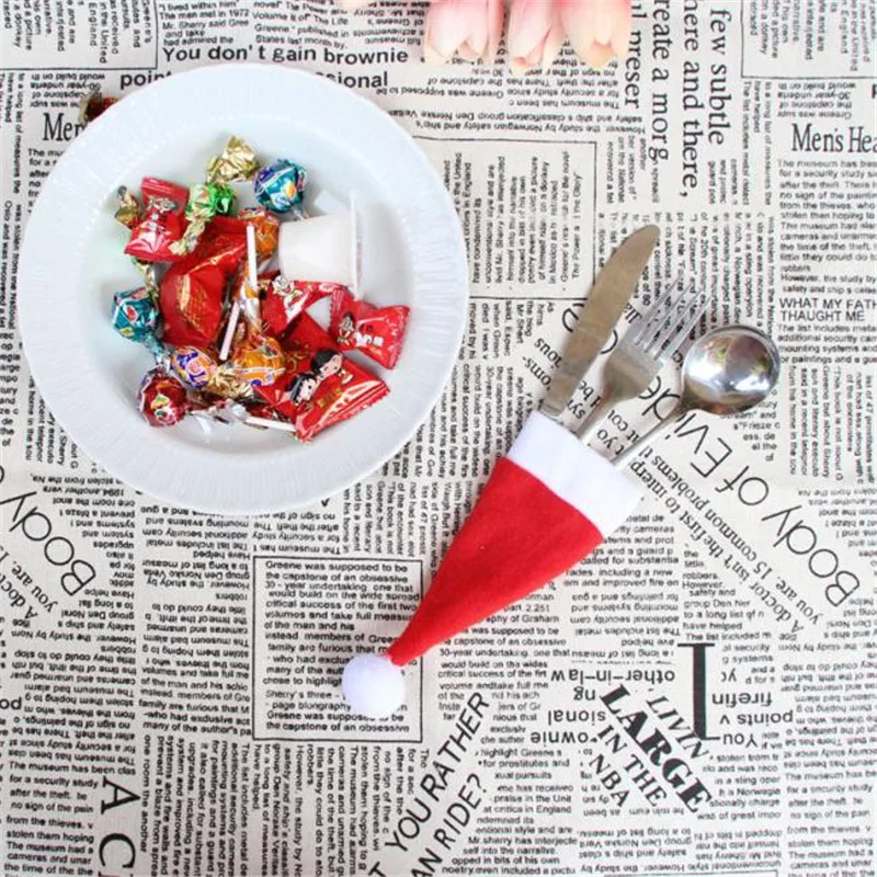 

Christmas Decorative tableware Knife Fork Set Christmas Hat Storage Tool