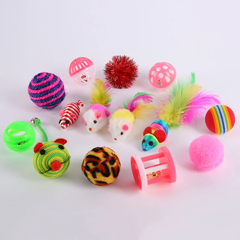 16 Pcs Soft Fleece False Mouse Cat Toys Colorful Feather Funny Mini Playing Mouse Toys Gift For Cats Kitten Balls Toys