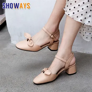 

Bowtie Women Sandals White Black Microfiber High Heels Bridal Dress Office Lady Square Toe Ankle Strap Sweet Lolita Summer Shoes
