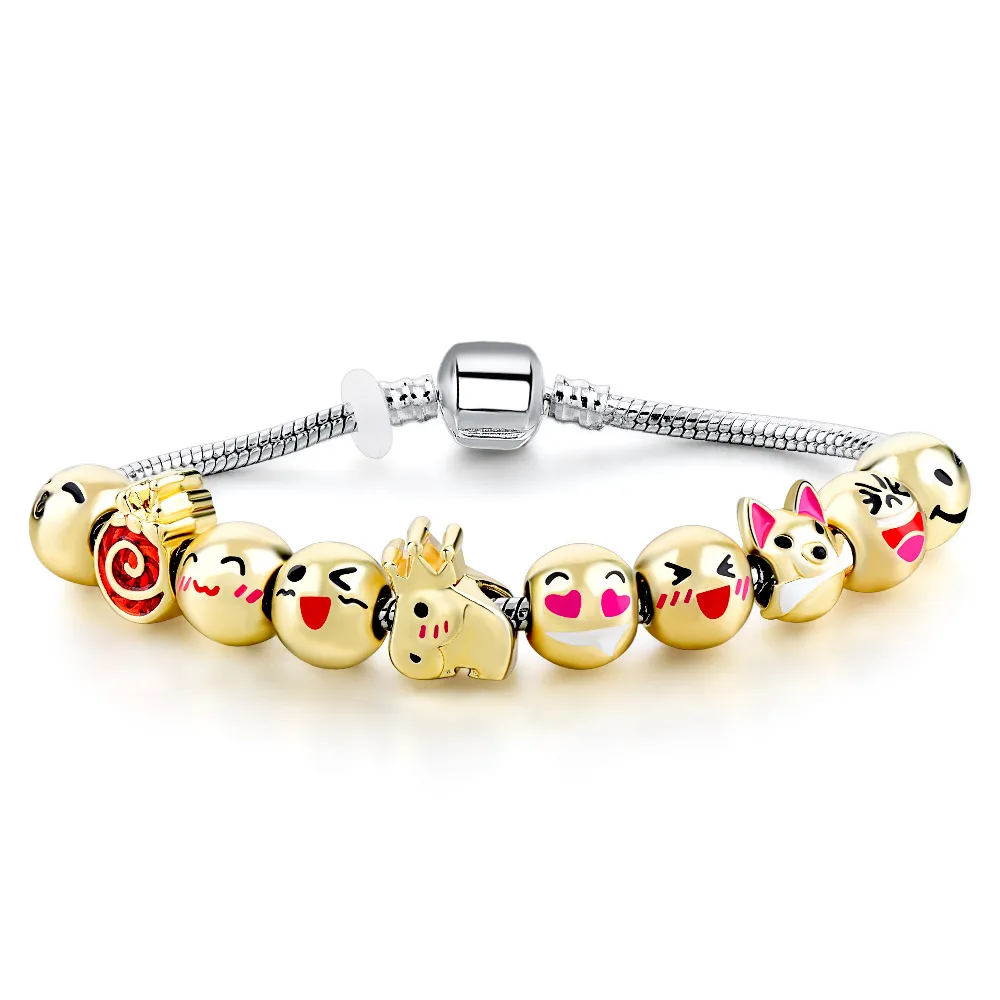 Szelam Emoj Funny Crystal Beads Bracelets Bangles Silver Plated Charm Bracelets For Women