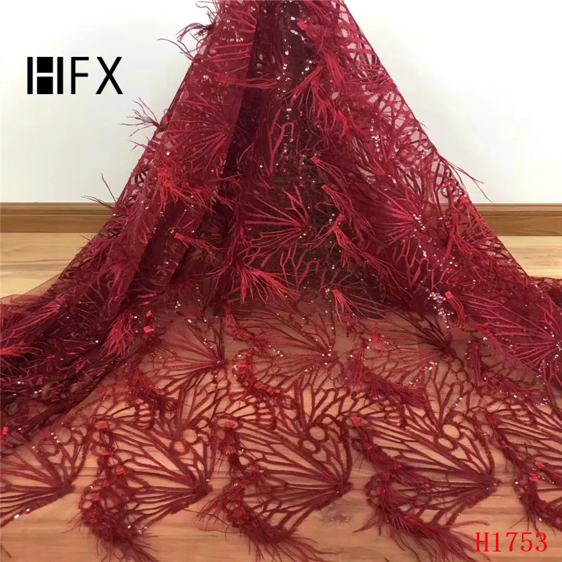 HFX розовая роскошная кружевная ткань перо блестки вышивка кружевная ткань ручной работы сделай сам 3D Цветы одежда аксессуары материалы H1753