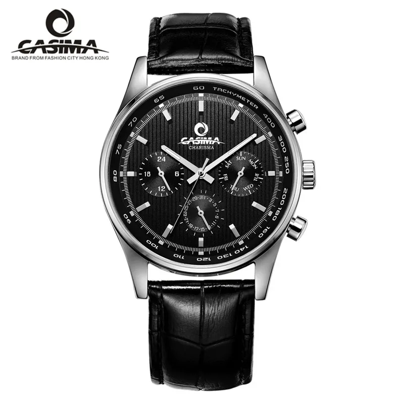 Reloj Hombre мужские модные кожаные часы, деловые часы, Повседневные Спортивные кварцевые роскошные Брендовые мужские часы CASIMA, водонепроницаемые 100 - Цвет: Черный