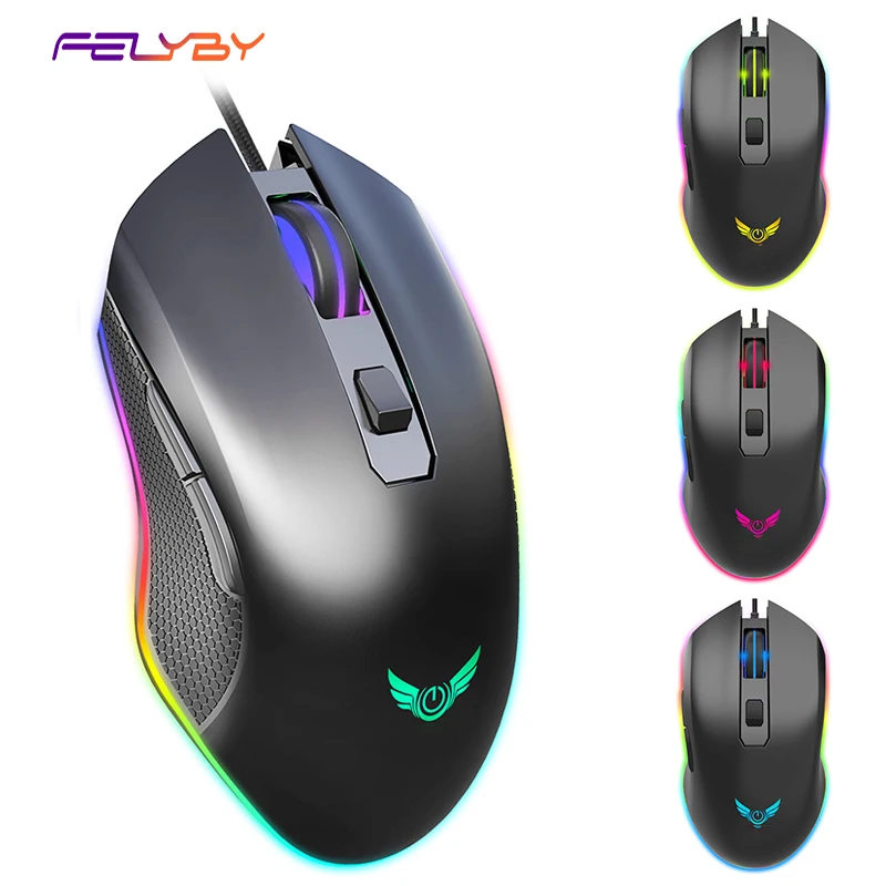

FELYBY RGB Wired Gaming Mouse 6400 DPI Backlit Ergonomic Programmable Mouse for Windows PC Gamers