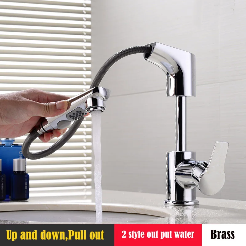 Multifunction Pull Out Bathroom Faucet Brass Sink Basin faucets Cold Hot Water Mixer Tap Single Handle Lifting 360 Rotation hpb multi function pull out lifting bathroom faucet brass bathroom sink mixer dual pattern spout 360 rotation design hp3048