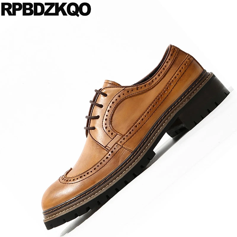 Italienischen Italien Handgemachte Männer Britischen Marke Stil Formale Runway Schuhe Brogue Braun Flügelspitze Leder Oxfords Brown Vintage Europäischen Kleid pAaa7qF