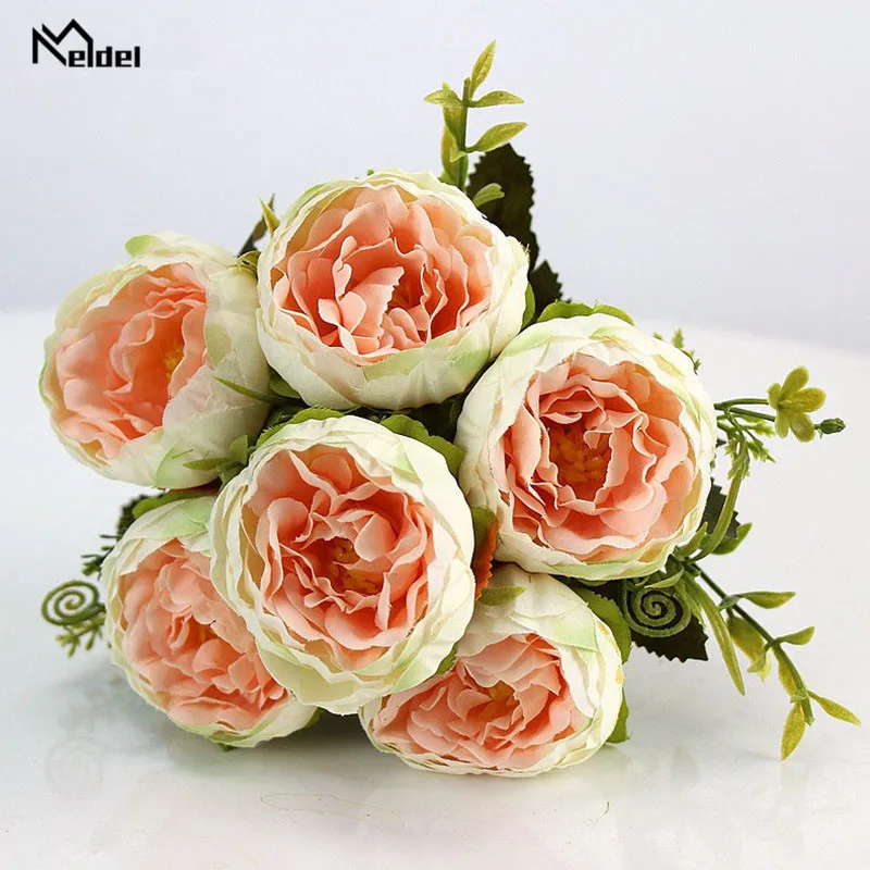 roses artificial flowers silk peonies bouquet wedding home decoration   (16)