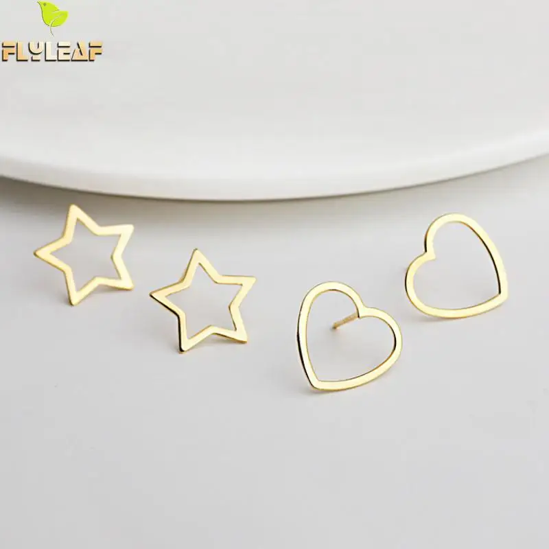 

Flyleaf 925 Sterling Silver Geometric Triangular Square Heart Shaped Pentagon Stud Earrings For Women Fashion Jewellery