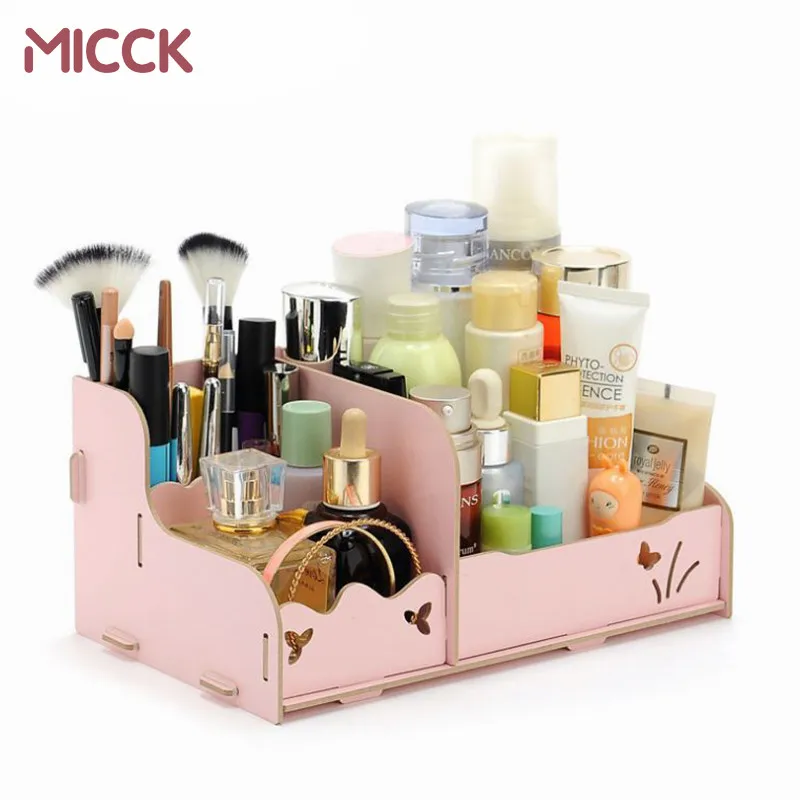 

MICCK Wooden Storage Box Jewelry Container Makeup Organizer Case Handmade DIY Assembly Cosmetic Organizer Wood Box For Office 25