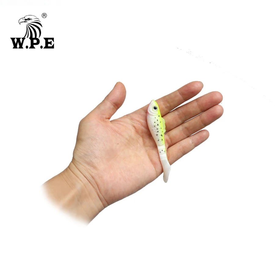 W.P.E 5pcs/pack 80mm Soft Lure Swimbaits 3D eyes Bionic Fishing Lure Shake Silicone Soft Body Lure Wobblers Fishing Tackle