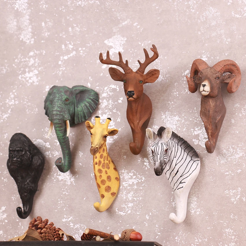 

Creative 3D Wall Hangers Decoration Animal Door Hooks Decorative Coat Resin Hooks Deer Rhino Elephant Giraffe Horse Decors