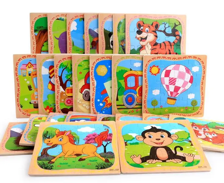 2017 New 16 piece Wooden Cartoon Animal Jigsaw Puzzles Educational Toy for Children