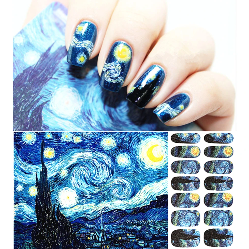 30 style Nail Wraps Stickers, Romantic Van Gogh Starry Night Designs, Waterproof Nail Arts Polish Gel Foils Keep 2-3 weeks