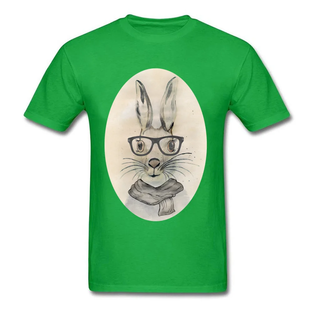Cute funny watercolor bunny with glasses and scarf hand paint_green