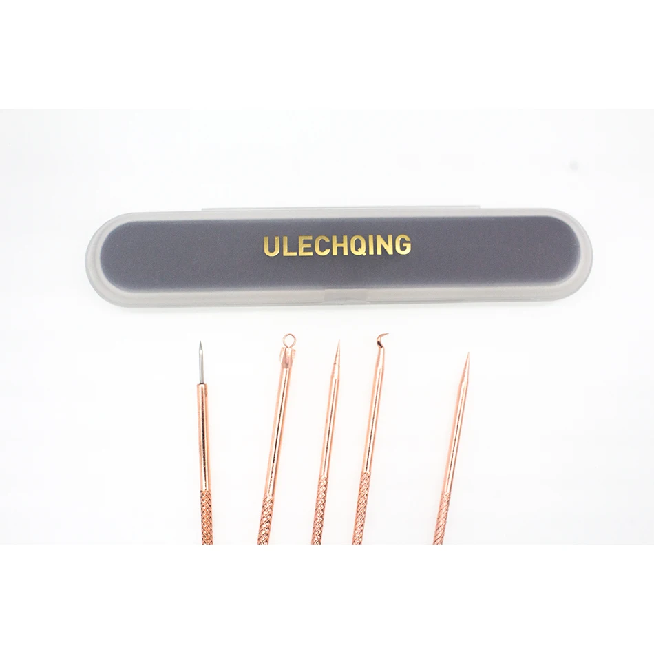 06ULECHQING 5 Pcs metal Blackhead Remover Tool Kit Professional Stainless Steel Pimple Comedone Extractor removing needle