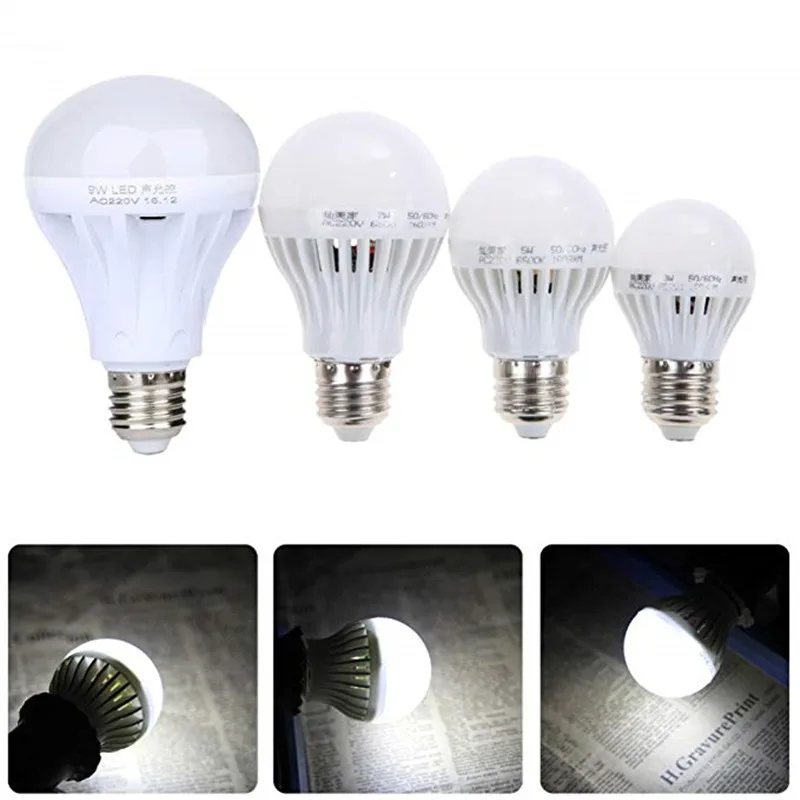 

E27 LED Sound Sensor Lamp 220v Led Bulb 3w 5w 7w 9w 12w White Auto Smart Infrared Body Sensor For Door Stair Lighting
