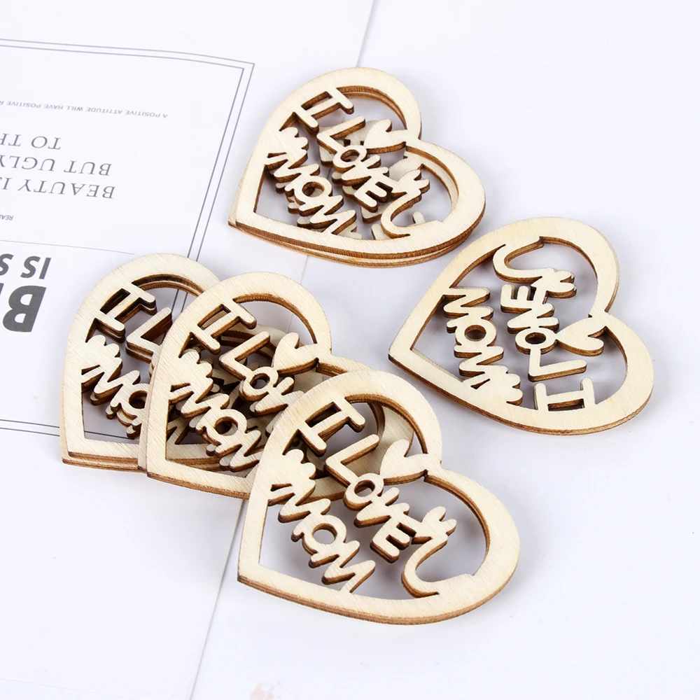 

10PCS/Pack Mother's Day Wooden Love Heart Embellishment Laser Cut Slice Hanging Ornaments Handcraft Wood DIY Crafts Home Decor