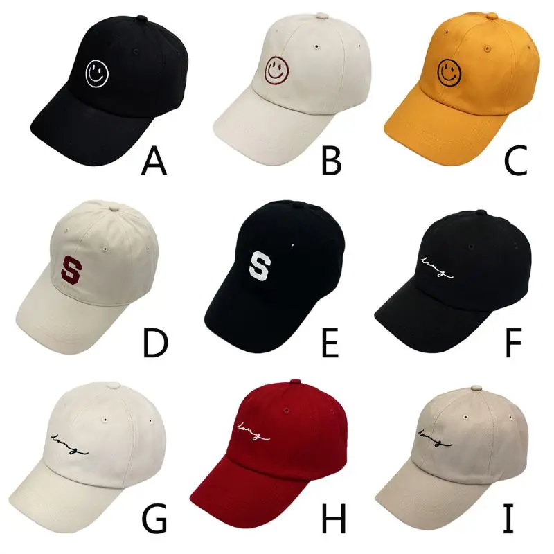 

2019 Couples Unisex Summer Hip Hop Sports Cap Smile Face Letters Embroidered Adjustable Student Cotton Snapback Peaked Hat New