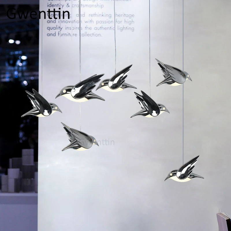 Нордическая Серебряная птица подвесные светильники Современная Подвесная лампа для гостиной спальни кухонный светильник закрепленный
