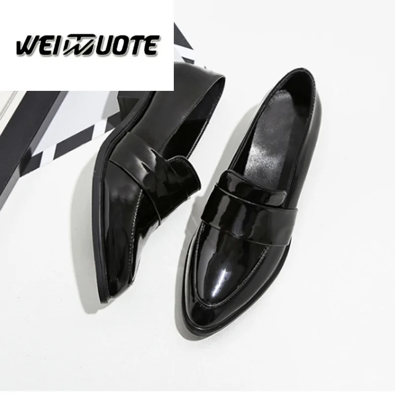 Женские модельные туфли; деловые универсальные черные туфли из лакированной кожи в стиле ретро; повседневные лоферы на низком каблуке; chaussures femmes t nouveau;