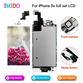 

100pcs wholesale price Full Set LCD Display For iPhone 5S Home button+Front camera LCD display Touch screen Digitizer Assembly