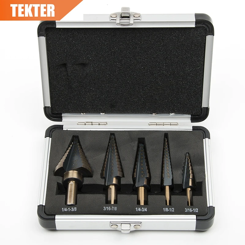 5pc Large Cobalt Step Drill Bit With Case HSS Step Titanium Core Drill Multiple Hole Cutter