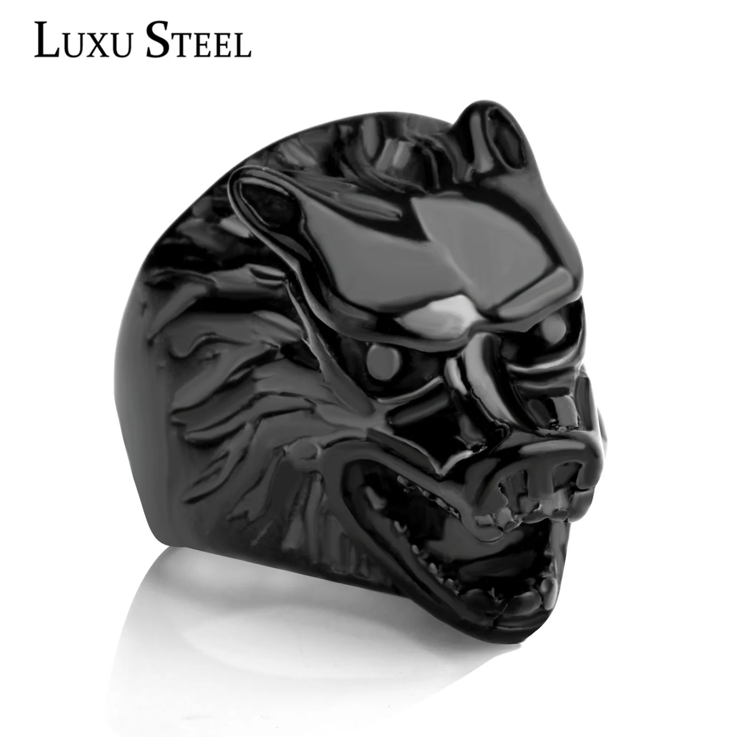 LUXUSTEEL Mens Rings Black Tungsten Carbide Animal Wedding Engagement Ring Party anillo Finger Jewelry | Украшения и аксессуары