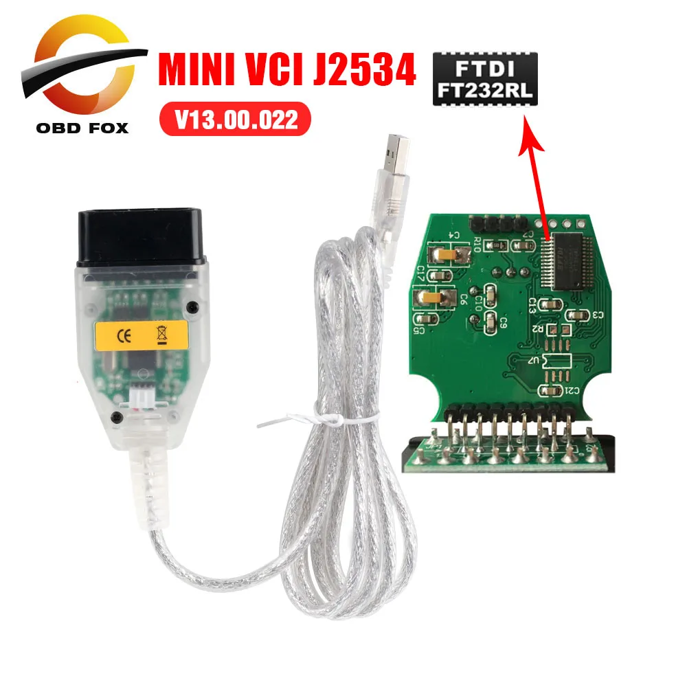 

Latest V13.00.022 MINI VCI J2534 Interface FOR TOYOTA TIS Techstream MINI-VCI FT232QR Chip OBD2 Diagnostic Cable