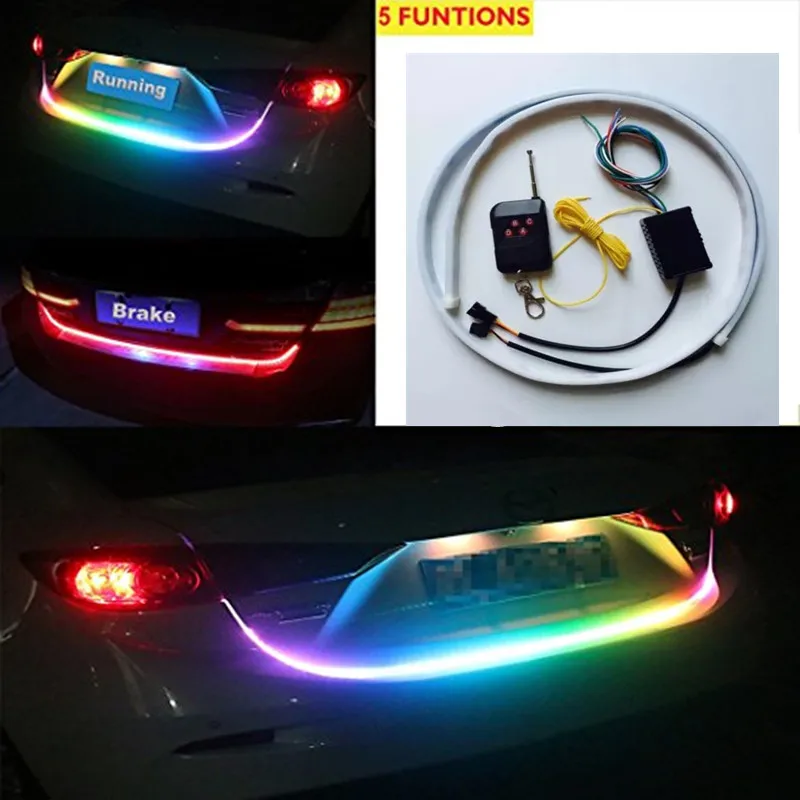 120cm 150cm Wireless Remote RGB Flow LED Strip Rear Trunk Light RED