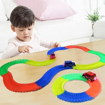 

220 Pcs DIY Wheels Railway Road Magic Racing Track Set Glowing Track Car Kids Educational Funny Assembly Rail Car Toy Gift