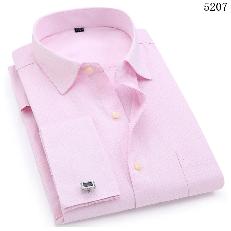 

Men Dress Shirts White Long Sleeved Business Shirt Slim Color French Cufflinks Hawaiian Clothing Turn-down Collar Cotton