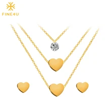 Новинка FINE4U N014 316L нержавеющая сталь Ювелирные наборы для женщин Сердце Подвески, ожерелье, серьги свадебный ювелирный набор