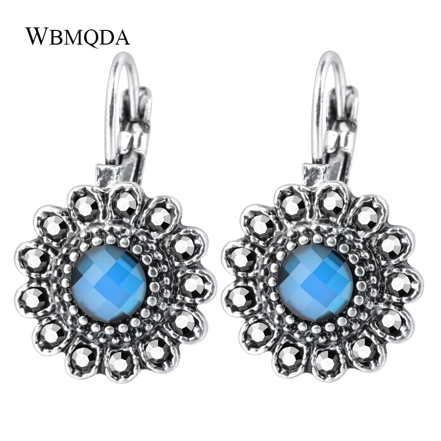 

Wbmqda Fashion Silver Color Crystal Flower Earrings Blue Austrian Crystal Rhinestone Earring For Women Wedding Jewelry