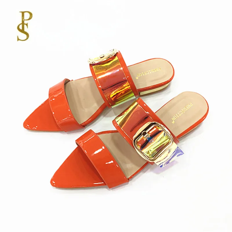 

Shiny shoes Cellophane sandals Pointy colored slippers for women