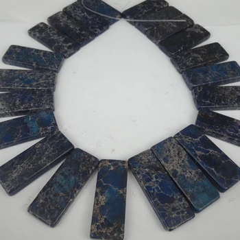 

20pcs 20*50mm Natural Dark Blue Imperial Stone Slice Beads, Top Drilled Slab Shape Gems Stone Beaded Accessories Jewelry Making
