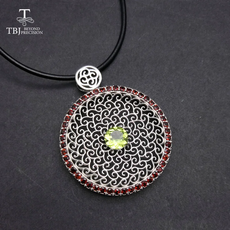 

TBJ , Luxury big natural peridot gemstone pendants in 925 sterling silver hot sale Shiny gemstone pendant with leather cord