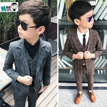

NEW Arrival British Style Kid's School Suits Plaid Fashion slim Child blazer suit Vest jacket pant 3parts Baby clothing set