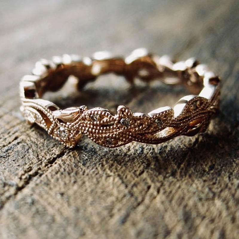 

Elegant Rose Gold Color Crystal Vine Leaf Design Rings For Women Inlaid Zircon Ring Fashion Statement Jewelry Lover Gift Z4R016