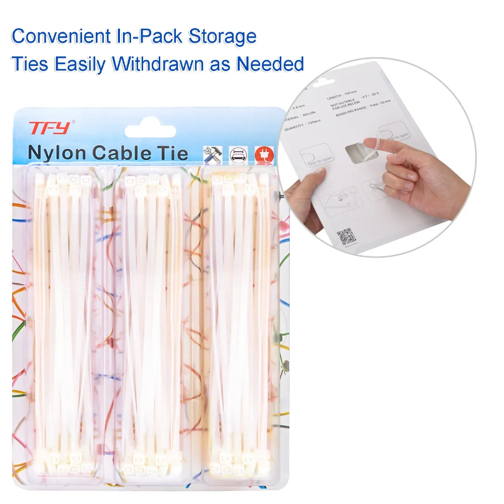 

TFY Self-locking Strong Tensile Strength Nylon Cable Fastening Ties for Home and Office Uses, White (120 Pieces)