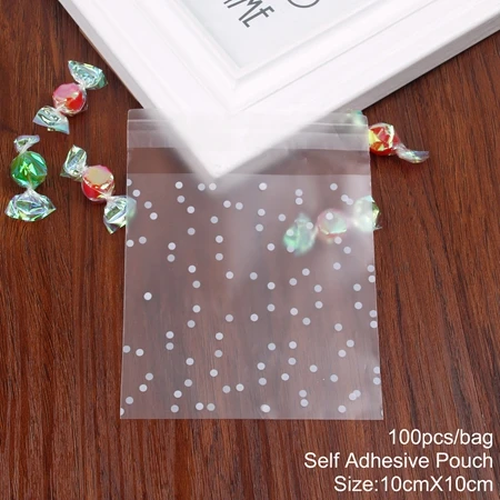 Huiran, 100 шт, прозрачный пластиковый пакет в горошек, конфетный батончик, Подарочный мешок для печенья, свадьбы, дня рождения, вечеринки, OPP, конфетный упаковочный мешочек кисет - Цвет: 10X10 Polka Dot