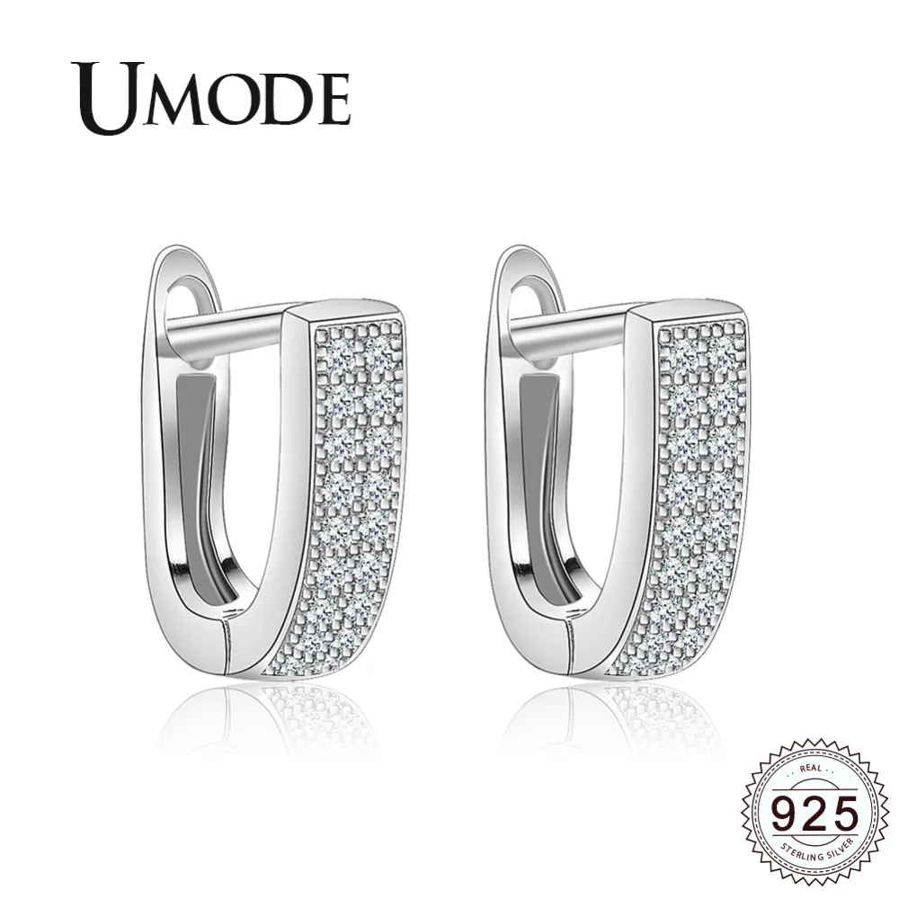 

UMODE Simple U Real 925 Sterling Silver Earrings Cubic Zirconia Hoop Earrings Engagement Jewelry pendientes mujer moda ULE0333