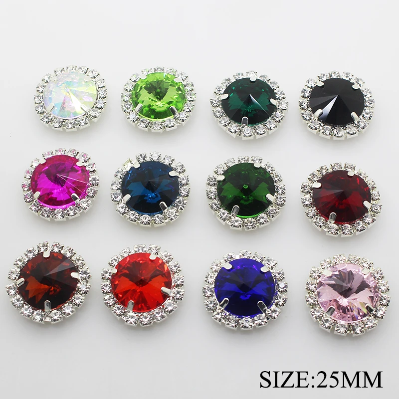 

10pcs/lot 25mm Silver Glass Rhinestone Buttons for Clothes Metal Button for Craft Hair DIY Accessories Scrapbooking Decorative