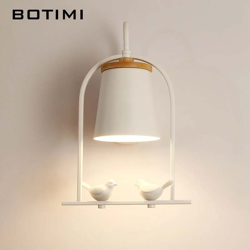 

BOTIMI Modern LED Wall Lamp With Metal Lampshade For Bedroom Wooden Wall light Bedside Lamp White Wall Sconce Indoor Luminaire
